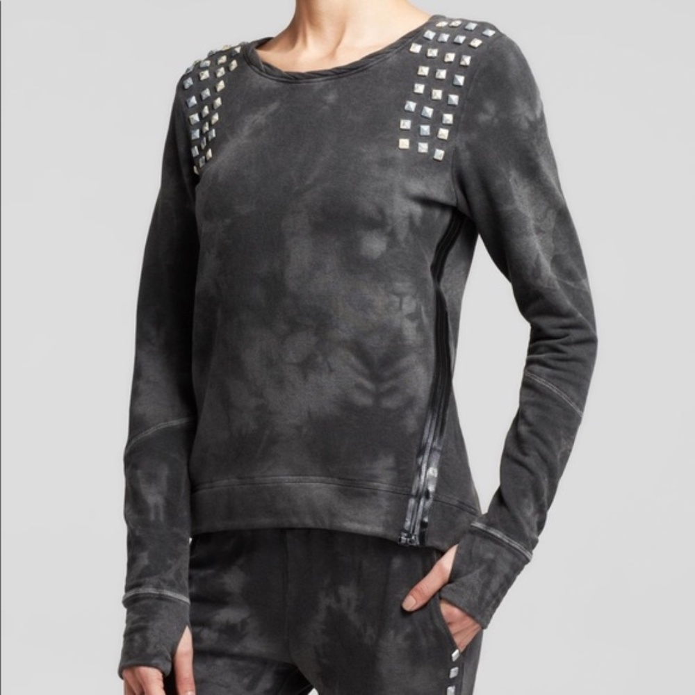 Pam & Gela Studded Fleece Gray Tie Dye Sweatshirt